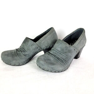 Dansko Womens Nori Bootie Clog Shoe Gray Size 38 Studded Ruched Suede Comfort